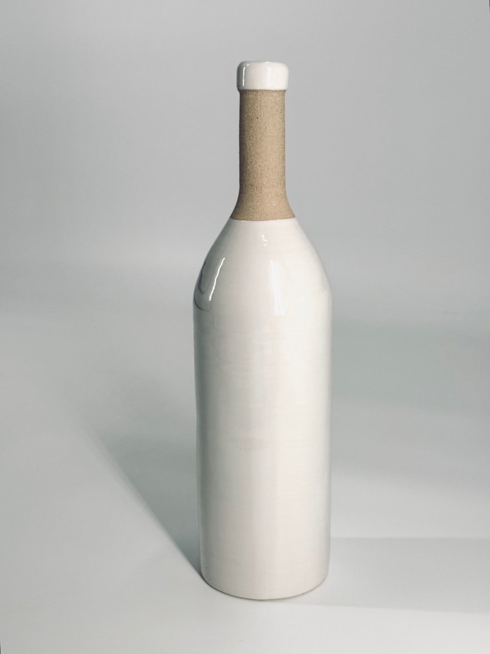 MUD PIE 12” WHITE STONEWARE BOTTLE VASE
